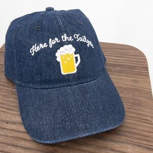 Anthropologie Here for the Tailgate Denim Baseball Cap Dark Blue Beer Hat NWT